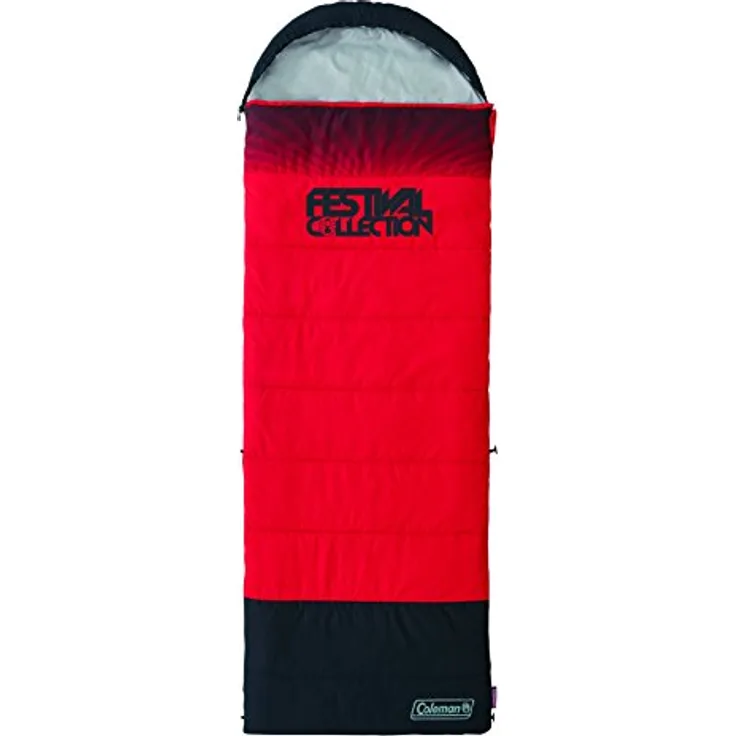 Coleman Schlafsack Festival Single, rot-grau, L, leicht & geruchsneutral, wasserfest