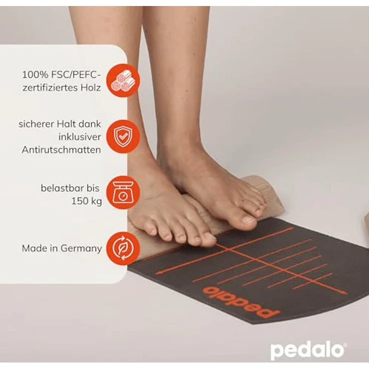 Pedalo Balance Trainer, Fußwalzen aus Massivholz mit Anti-Rutsch-Matte, beige – Bild 3