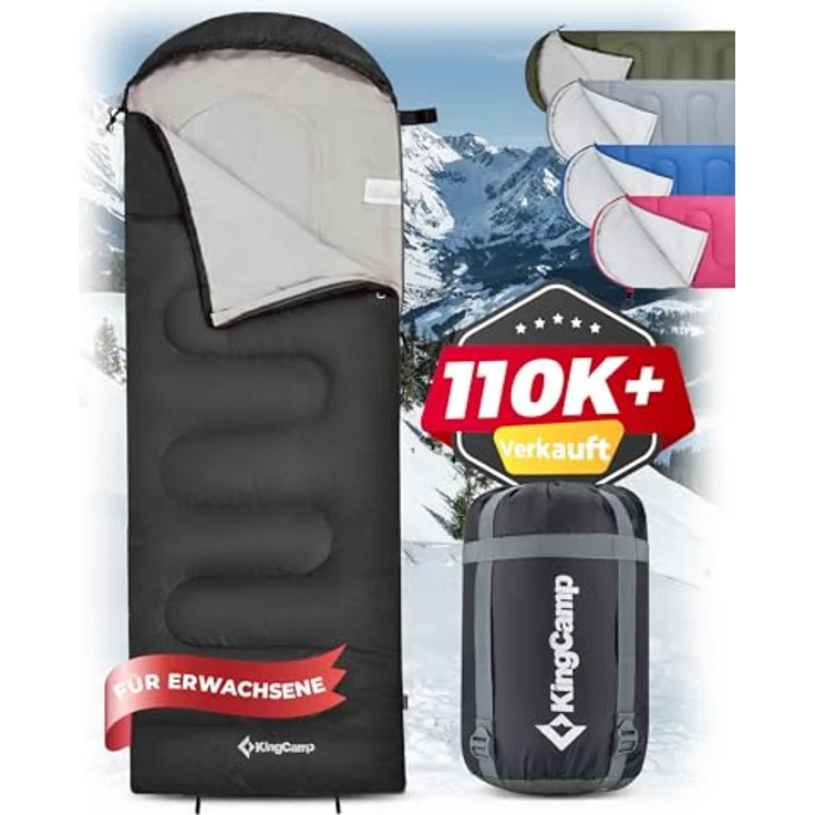 KingCamp Schlafsack Deckenschlafsack 3-4 Jahreszeiten für Erwachsene und Kinder, ultraleicht, warm, schwarz, 220×75 cm – Bild 1