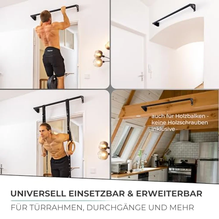 PULLUP & DIP Klimmzugstange zur Wandmontage über Türrahmen – Stabile Reckstange für Home Gym – Robuste Stahlkonstruktion, schwarz – Bild 4