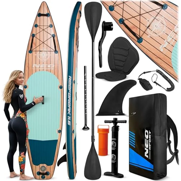 Neo-Sport Stand Up Paddle Board SUP Aufblasbar 350 cm, inkl. Zubehör und Sitz, braun-blau, langlebig und UV-beständig, maximale Tragfähigkeit 160 kg – Bild 2