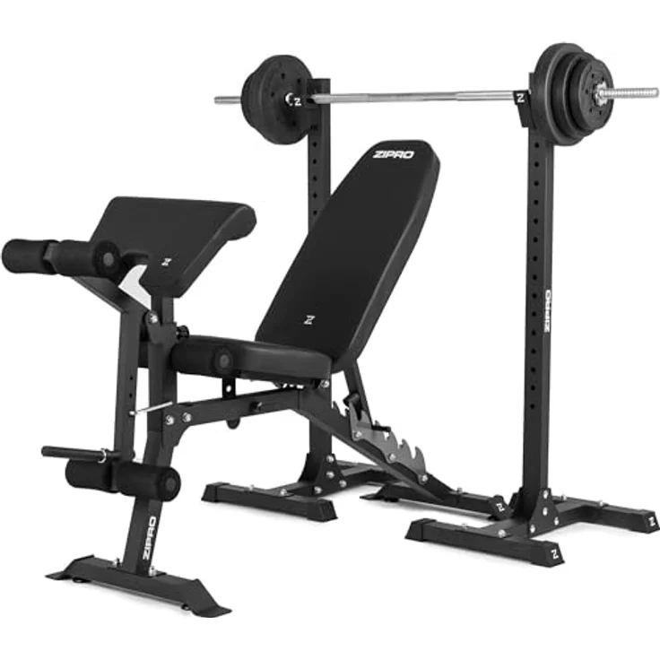 Zipro olympisches Hantelbank-Set Superset, Hantelbank mit Beinentwickler, Curlpult und Ablage, Kraftstation verstellbare Rückenlehne und Sitzkissen, Belastung 270kg, Multifunktion Trainingsbank – Bild 3