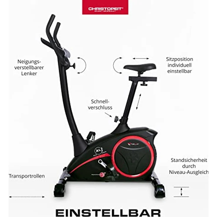 Christopeit Sport Heimtrainer AL 2 Black Edition inkl. Bodenschutzmatte - 24-Stufig, bis 150kg Gewicht, 9kg Magnet-Bremssystem, LCD-Display – Bild 4