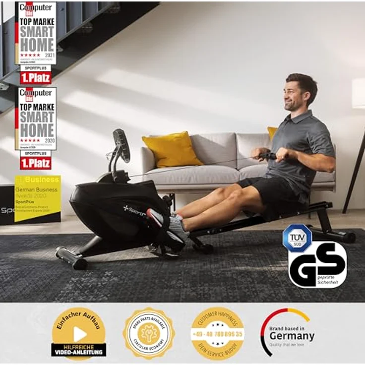 SportPlus Rudergerät für zuhause klappbar - extra leises Magnetbremssystem, Indoor Rudermaschine Fitness - TÜV SÜD Zertifiziert, bis 150kg – Bild 2