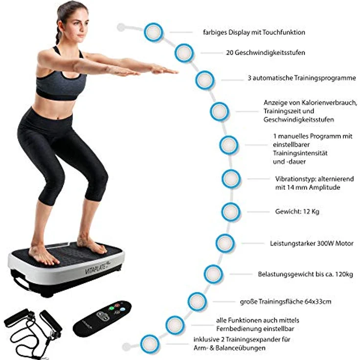 @tec Vibrationsplatte Vitaplate SE Vibration-Trainings-Gerät Fitnessstation effektiver Vibrationstrainer große Trainingsfläche Display Fernbedienung, Fett-Verbrenner – Bild 2