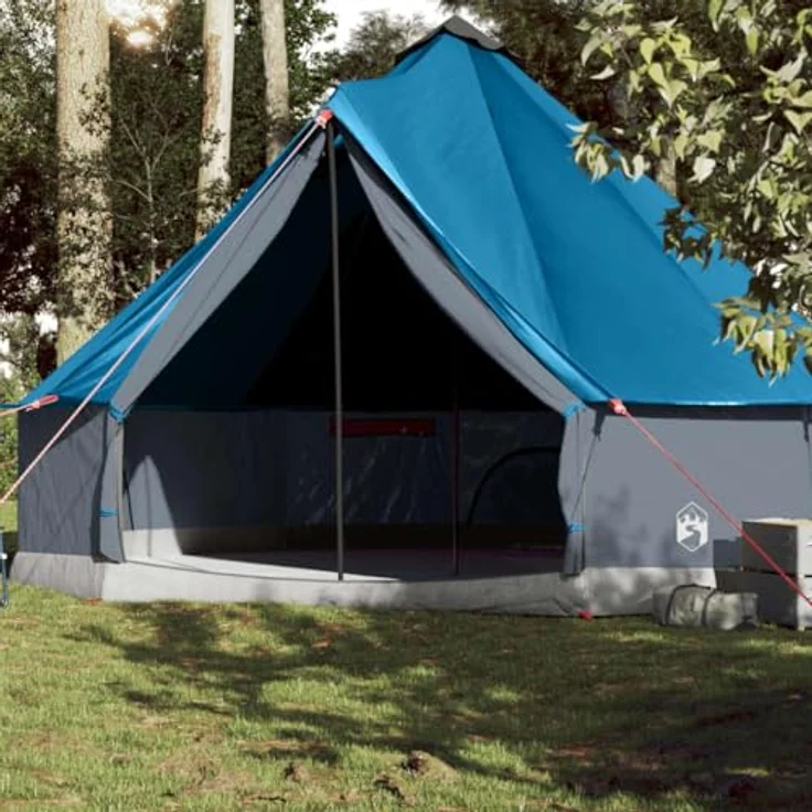vidaXL Tipi Familienzelt 10 Personen, Campingzelt mit Netzwände, Wasserdicht Tipizelt mit E-Anschluss, Gartenzelt, Blau 185T Polyester – Bild 2