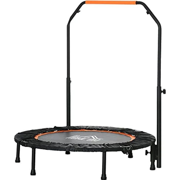 HOMCOM 102 cm Fitness-Trampolin, Faltbares Mini-Trampolin mit höhenverstellbarem Haltegriff, Belastbarkeit bis 100 kg, Schwarz+Orange – Bild 1