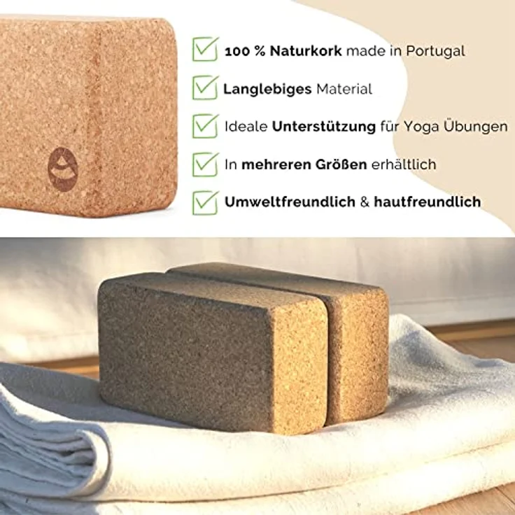 Bodhi Yoga Block Kork Brick | Einzeln & als Set | 100% Naturkork – Universal Yogaklotz | Umweltfreundlich & Nachhaltig | Tool für deine Asanas, Stretching & Regeneration | 220x110x70 mm – Bild 5