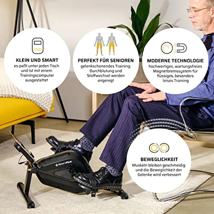 SportPlus Beintrainer für zuhause & Büro, Mini-Heimtrainer mit Magnet-Bremse & 8 Widerstands-Stufen, mit Trainingscomputer, extra breite Pedale, App kompatibel | Heimtrainer Fahrrad | Minibike – Bild 2