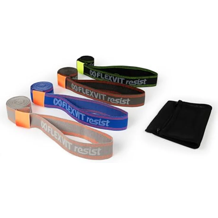 FLEXVIT Resist 4er Set All In, Widerstandsbänder in Hellgrau, Verkehrsblau, Anthrazit und Schwarz für Athletiktraining, alle Widerstandsstufen (Leicht, Mittel, Schwer, Extrem), OEKO-TEX zertifiziert, Made in Germany – Bild 1