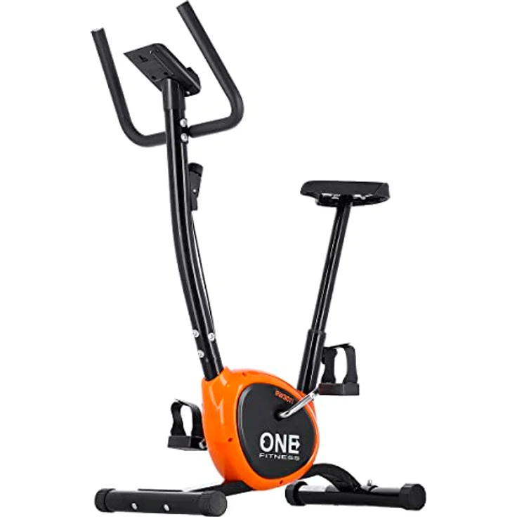 ONE FITNESS RW3011 Heimtrainer Fahrrad, Schwarz/Orange, Mechanischer Widerstand, Tablethalterung, Stufenlose Verstellbarkeit – Bild 2
