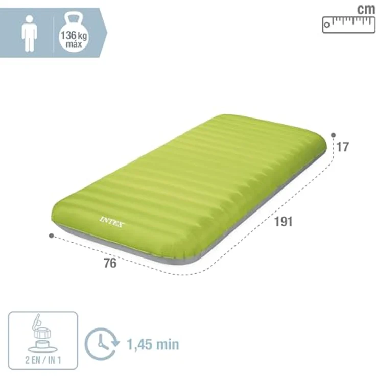 Intex Premaire Dura-Beam Campingmatte mit USB150, aufgeblasene Größe: 76 cm x 1,91 m x 17 cm, blau – Bild 4