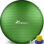 TRESKO Gymnastikball mit GRATIS Übungsposter inkl. Luftpumpe - Yogaball BPA-Frei | Sitzball Büro | Anti-Burst | 300 kg,Grün,55cm (für Körpergröße unter 155cm)