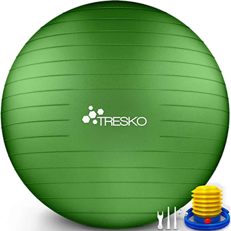 TRESKO Gymnastikball mit GRATIS Übungsposter inkl. Luftpumpe - Yogaball BPA-Frei | Sitzball Büro | Anti-Burst | 300 kg,Grün,55cm (für Körpergröße unter 155cm) – Bild 1