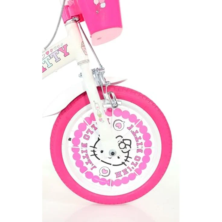 Dino Bikes Hello Kitty Mädchenfahrrad 16 Zoll, Stahlrahmen, aufblasbare Reifen, mit Stabilisatoren und Korb – Bild 3