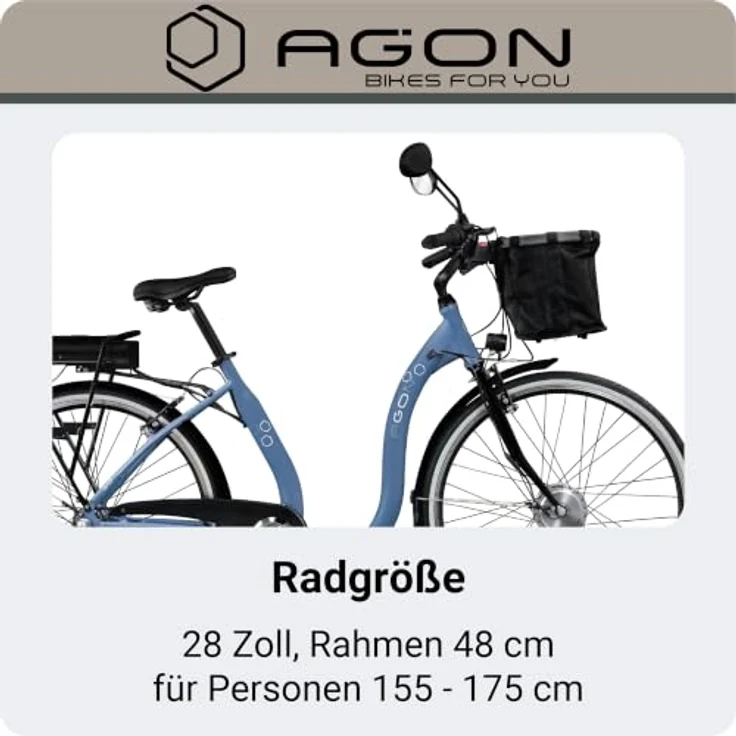 Agon Assist E-Bike City, Aluminium Tiefeinsteiger mit 250 W Motor, 28 Zoll, dusty blue – Bild 9