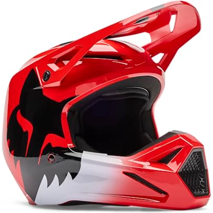 Fox V1 Shield Jugend Motocross Helm, rot, MIPS-Schutzsystem, verstellbares Visier, Y/L (52/53) – Bild 1