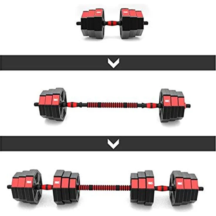HMS Fitness Hanteln + Langhantel Set, komplett mit 20 kg Zement-Trainingsgewichten, PVC und Eisen, Gesamtlänge 105,9 cm – Bild 3