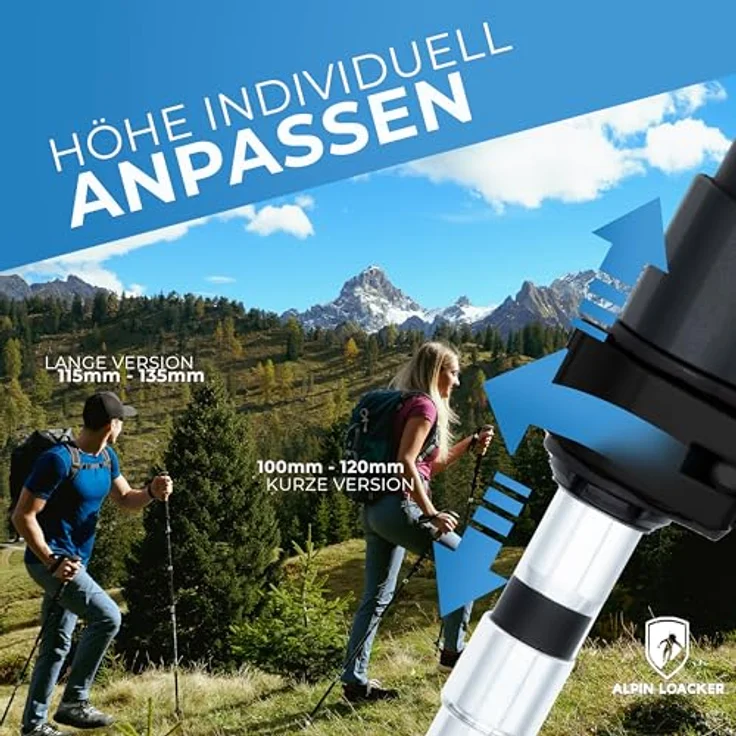 ALPIN LOACKER Trailrunning Stöcke faltbar aus Carbon, ultraleicht und ergonomische Korkgriffe, verstellbar 100-120 cm, inklusive Gummiaufsätze für vielfältige Untergründe – Bild 3