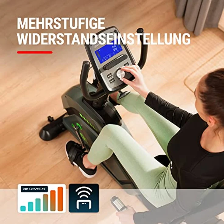 HS HOP-SPORT Liegeergometer HS-120L Ravel - Liegefahrrad Heimtrainer mit 12 Trainingsprogrammen, Bluetooth & App Steuerung, LCD-Display und ergonomischem Sitz, Schwarz – Bild 4