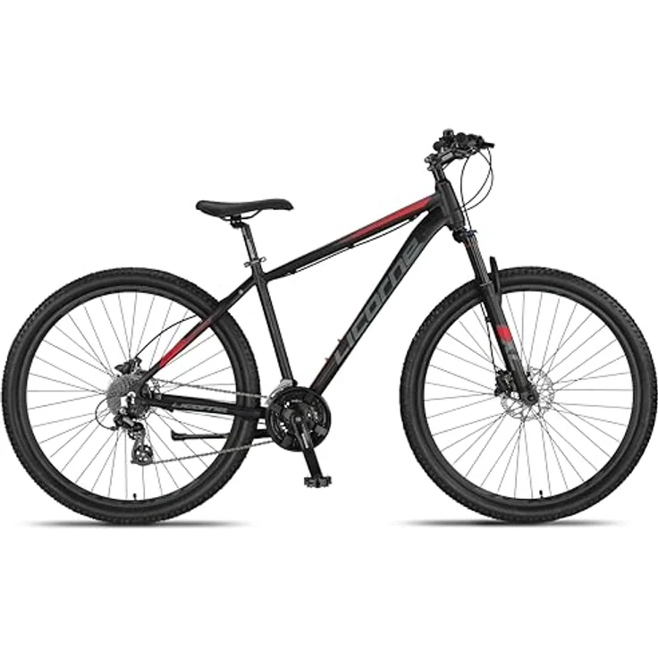 Licorne Bike Diamond Plus, Mountainbike mit Shimano 24-Gang Schaltung, hydraulischen Scheibenbremsen und verriegelbarer Federgabel, Schwarz/Rot, 29 Zoll – Bild 2