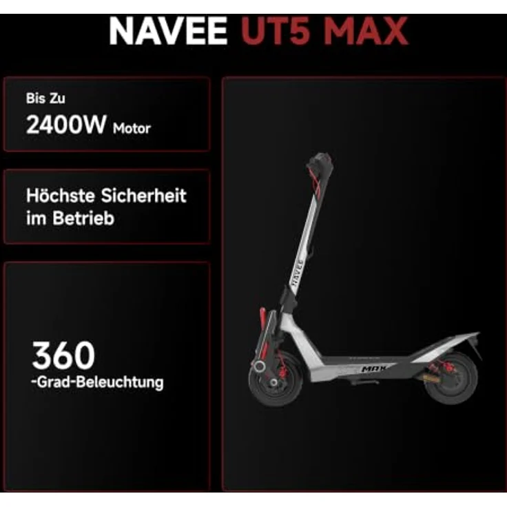NAVEE UT5-MAX-DE, 2400 W E-Scooter mit 15,3 Ah, 100 km Reichweite, grau, 20 km/h, 150 kg Belastbarkeit, Versandkostenfrei – Bild 2