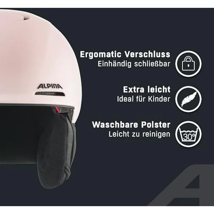 ALPINA BRIX JR, Kinder Skihelm mit waschbarem Innenfutter, integrierten Nackenwärmer und abnehmbaren Ohrenpolstern, Light-Rose matt, M (51-55 cm) – Bild 3