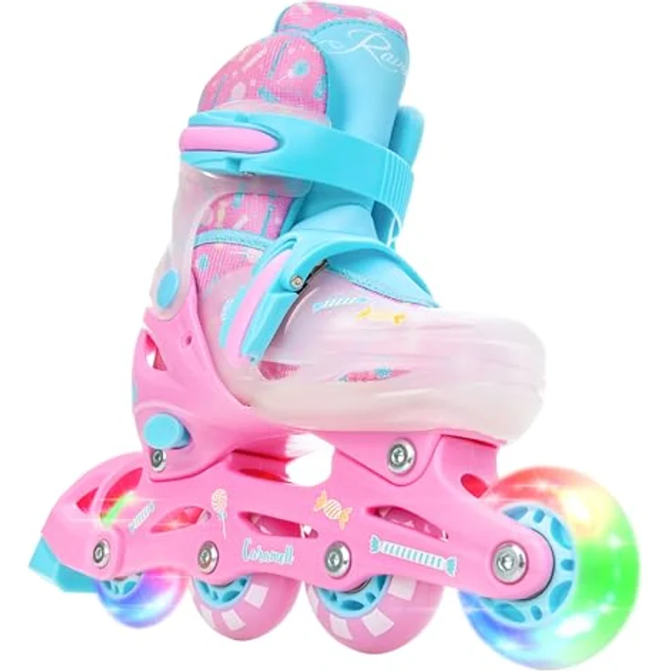 RAVEN 4in1 Inline Skates Triskates für Kinder Mädchen, verstellbar, Caramell, Größe 26-29 (16,5cm-18,5cm), LED-Rollen, robustes Design, 3-fach-Verschluss – Bild 3