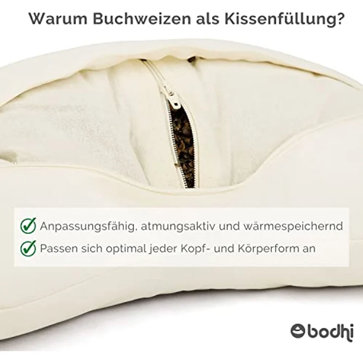 Bodhi Meditationskissen Halbmond | Yogi MOND ECO | Bezug aus 100% Bio-Baumwolle | Yogakissen halbmondförmig mit Buchweizenfüllung | Halbmondkissen für Yoga & Meditation | dunkelblau – Bild 4