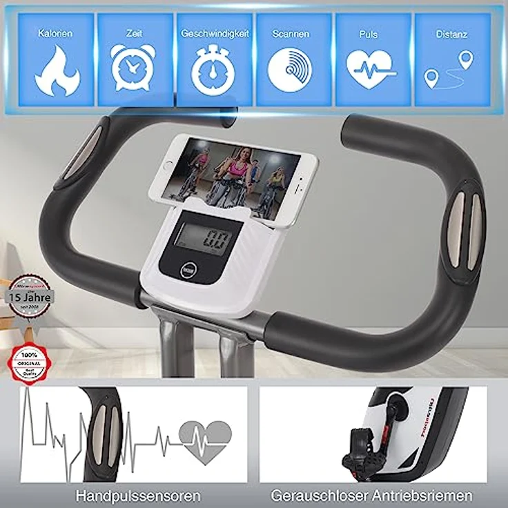 Ultrasport F-Bike 150, Fahrradtrainer, Fitnessrad, LCD-Ausbildungcomputer, faltbarer Heimtrainer, maximale Benutzergewicht 110 kg, Herzfrequenzmessun, 8 Widerstandsstuf, Silber/Schwarz – Bild 3