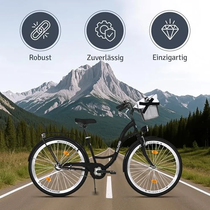 Milordbikes City-Fahrrad, Schwarz, 46 cm, Metallrahmen, für Freizeit und Fitness, mit Aluminiumfelgen und hinterem Träger – Bild 5