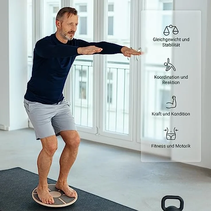 MSPORTS Balance Board aus Holz 39 cm Durchmesser inkl. Balance Übungsposter + Workout App GRATIS Therapiekreisel Physiotherapie Wackelbrett – Bild 5