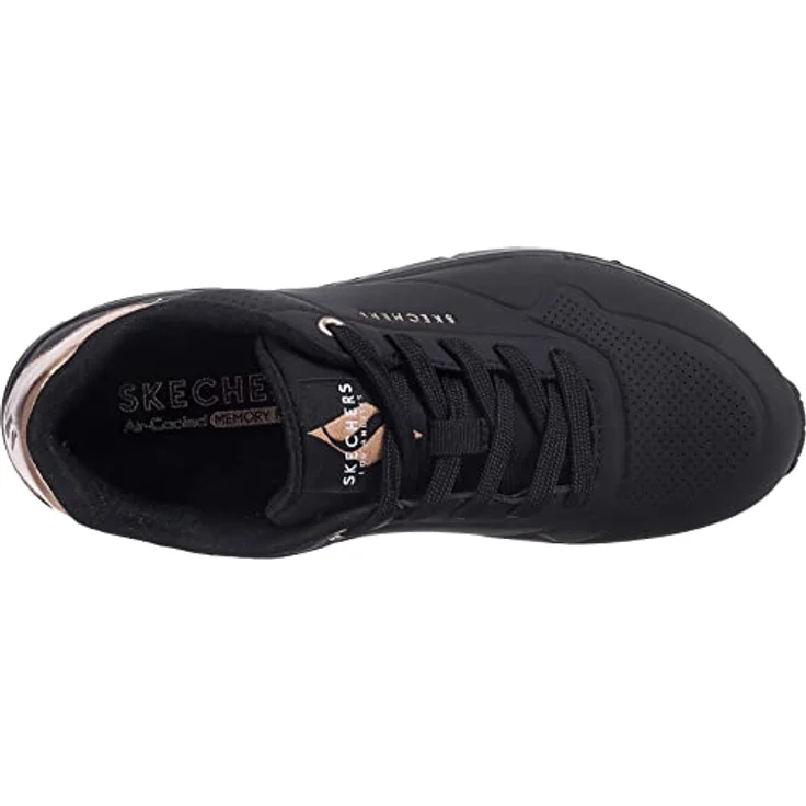 Skechers Uno-Golden Air, Damen Sneaker mit elastischen Schnürsenkeln und dämpfender Sohle, schwarz-gold – Bild 5