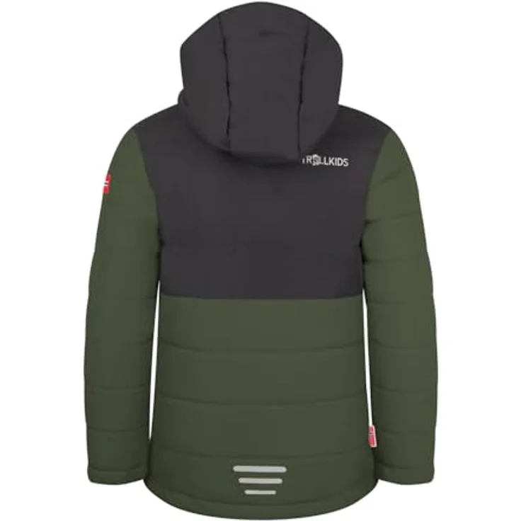 TROLLKIDS Hemsedal Kinder Skijacke XT, zweifarbige wetterfeste Skijacke mit Kapuze, grün 128 – Bild 2
