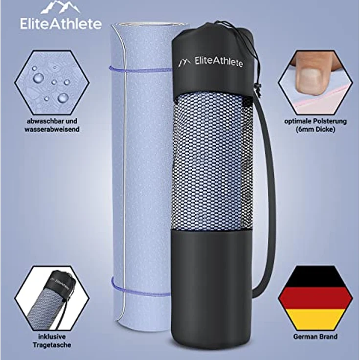 EliteAthlete Yogamatte - Sportmatte - Fitnessmatte - Gymnastikmatte gepolstert & rutschfest für Fitness, Pilates - Yoga Matte - 183 cm x 61 cm x 0.6 cm - Trainingsmatte inkl. Transportgurt + Tasche – Bild 2