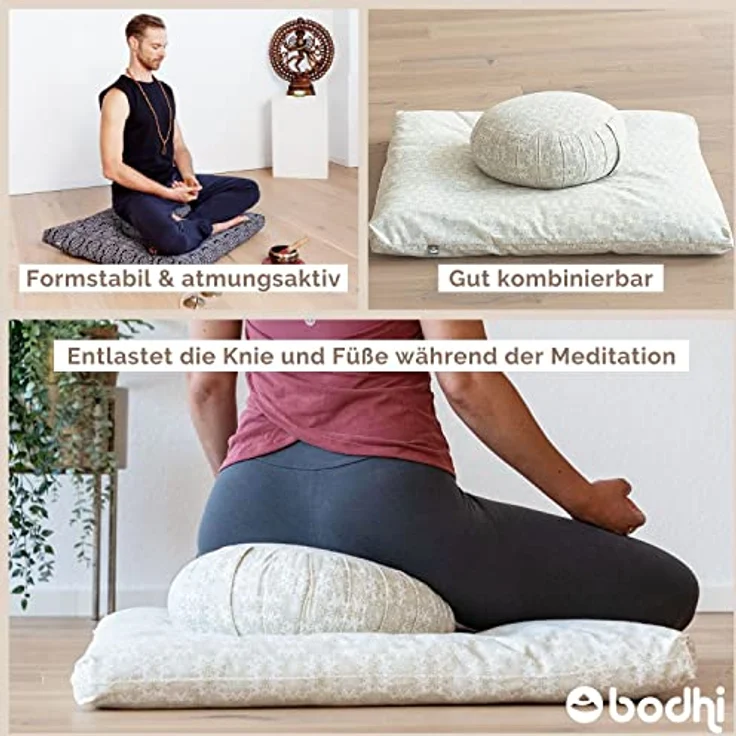 Bodhi Meditationsmatte ZABUTON | Maharaja Collection | Gemusterte Yoga Matte mit waschbarem Bezug aus 100% Baumwolle | Meditationskissen Unterlage | Maße 80 x 80 x 6 cm (dunkel-blau/Mandala) – Bild 5