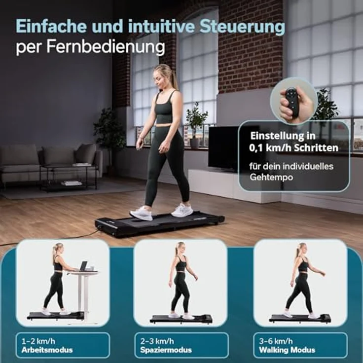 Skandika Walking Pad Nordik K6, Laufband für zuhause mit 6 km/h, 110 × 39,5 cm Lauffläche, LED-Display, Fernbedienung, Bluetooth, Kinomap App-kompatibel, kompakt und platzsparend – Bild 4