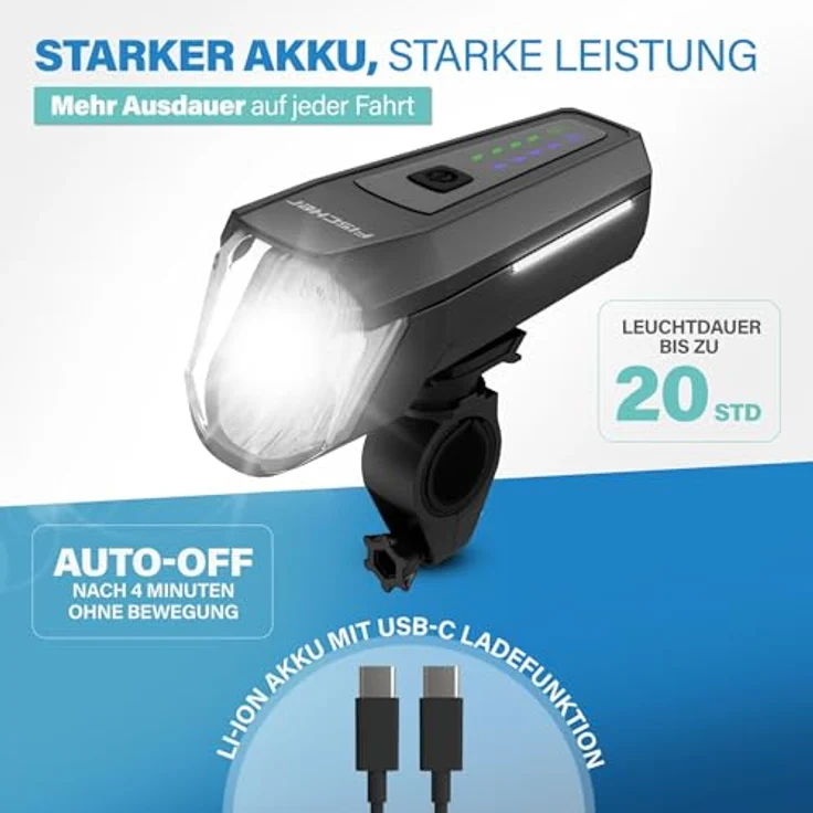 Fischer Fahrrad LED-Frontlicht 110 Lux, mit Sensormodus, Leuchtweiteneinstellung, bis zu 20 Stunden Leuchtdauer, schwarz – Bild 6