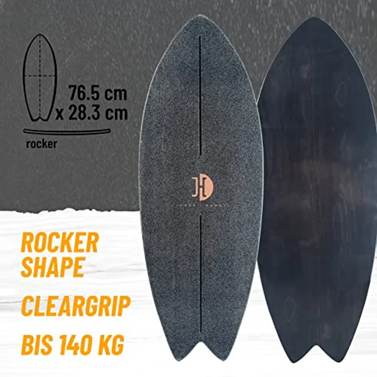 JUCKER HAWAII Surf Balanceboard Ocean Rocker Black | Balance Board mit einmaligem Rocker Shape | Balance Board aus Holz inkl. Korkrolle | Surf Balanceboard – Bild 4