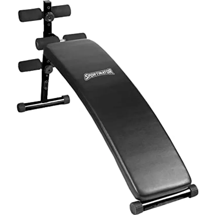 SPORTINATOR® Sit Up verstellbare Trainingsbank mit abwischbarem Kunstlederbezug, drei Halterungen, inkl. 2 Widerstandsbändern (Schwarz)