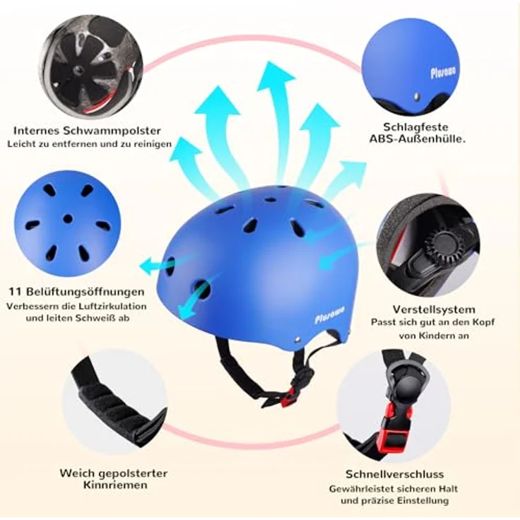 Tacklife PA-902 Kinder Fahrradhelm EN1078 CE-zertifiziert, Verstellbarer Kinnriemen, 3D DIY Aufkleber, Reflektoren, Unisex, Weiß/Rosa/Blau – Bild 2