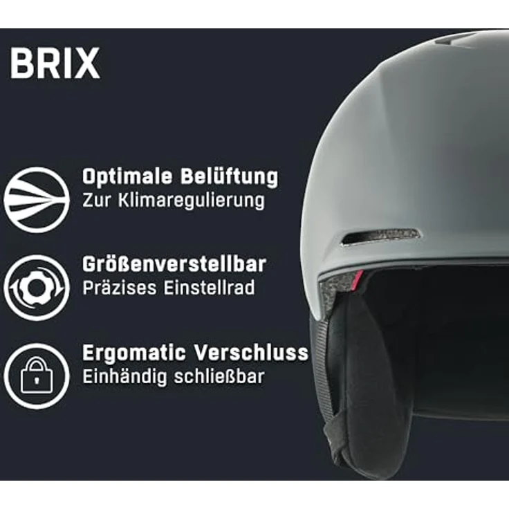 ALPINA BRIX Skihelm für Erwachsene, individuell verstellbar mit herausnehmbarem Innenfutter und stoßabsorbierender Ceramic Shell - Midnight-Grey matt - M (55-59 cm) – Bild 2