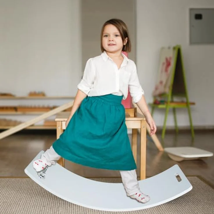 CCLIFE Balance Board aus Holz, Wackelbrett für Kinder ab 3 Jahren mit EVA-Anti-Rutsch-Pads, 85x30 cm, Montessori Spielzeug, maximal belastbar bis 80 kg – Bild 3