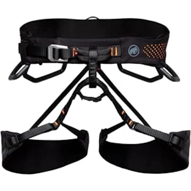 Mammut Herren Comfort Fast Adjust Klettergurt, lasergeschnittenes Gewebe, optimale Gewichtsverteilung, schnell verstellbare Beinschlaufen, black-safety orange, Größe S – Bild 1