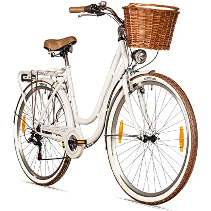 Bergsteiger Marseille 26 Zoll Damenfahrrad, Korb aus Rattan, Retro-Design, 6 Gang Schaltung, Damen-Citybike in Schwarz
