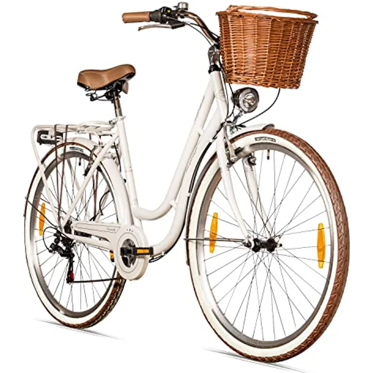 Bergsteiger Marseille 26 Zoll Damenfahrrad, Korb aus Rattan, Retro-Design, 6 Gang Schaltung, Damen-Citybike in Schwarz – Bild 1