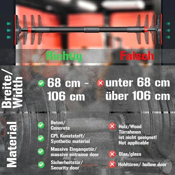 KESSER® Klimmzugstange Türrahmen verstellbar, Pull Up Bar 68-106 cm, Tragfähigkeit bis zu 300 kg, rutschfeste Griffe, inkl. Resistenzbänder, ohne Schrauben/Bohren – Bild 5