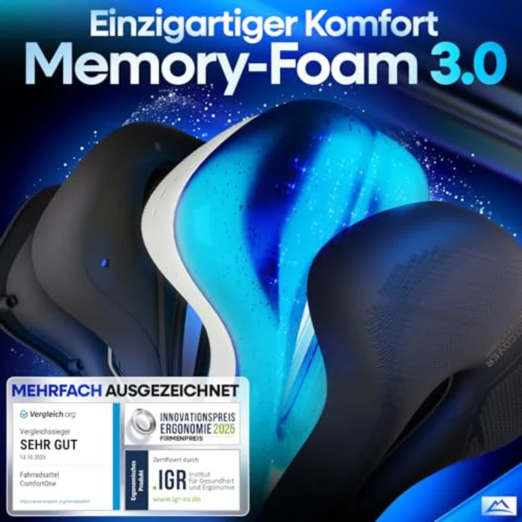Nextcover NEXTCOVER® Fahrradsattel, ergonomischer Fahrradsattel mit Memory-Foam 3.0, wasserfest und atmungsaktiv, für Damen & Herren, schwarz – Bild 2