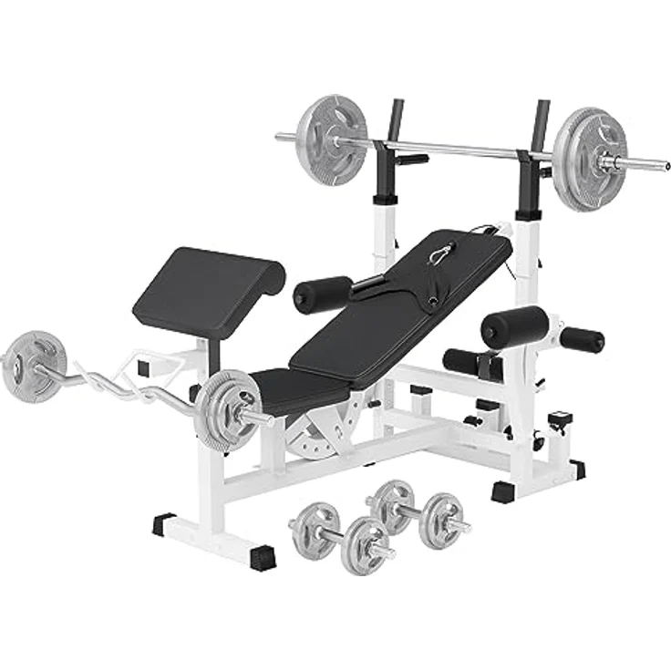 GORILLA SPORTS® Kraftstation - Multifunktion Hantelbank mit 108 kg Hantelset, Dip Station, Butterfly, Beincurler - Fitnessstation in Schwarz – Bild 1