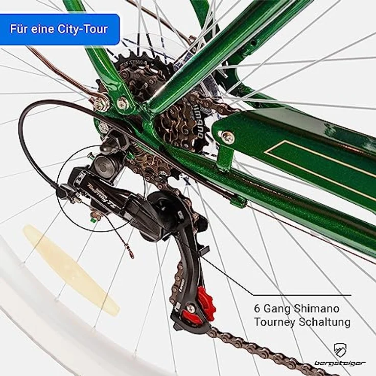 Bergsteiger Marseille 28 Zoll Damenfahrrad, ab 150 cm, Korb aus Rattan, Fahrrad-Licht, Damen-Citybike, Retro-Design, 6 Gang Shimano Tourney, Kettenschaltung (blau) – Bild 2